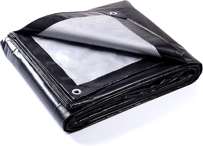 GUARD SHIELD Tarp 12x16 Feet Waterproof Black/Silver Tarps 8Mil Multi Purpose UV Resistant Cover for OutdoorCampingTentBoats