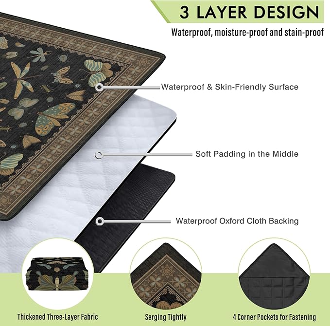 Insect Picnic Blankets Waterproof Foldable 60″X80″ Packable Picnic Mat Vintage Outdoor Blanket for Grass Large Beach Blanket Sandproof Picnic Accessories for Camping Music Festival Park Lawn Travel