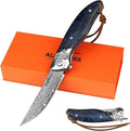 ALBATROSS Premium Damascus Folding Pocket Knife - EDC with Blue Fluorescent Carbon Handle Ball Bearing Assisted Opening Liner Lock for Camping Hunting - HGDK028-BE