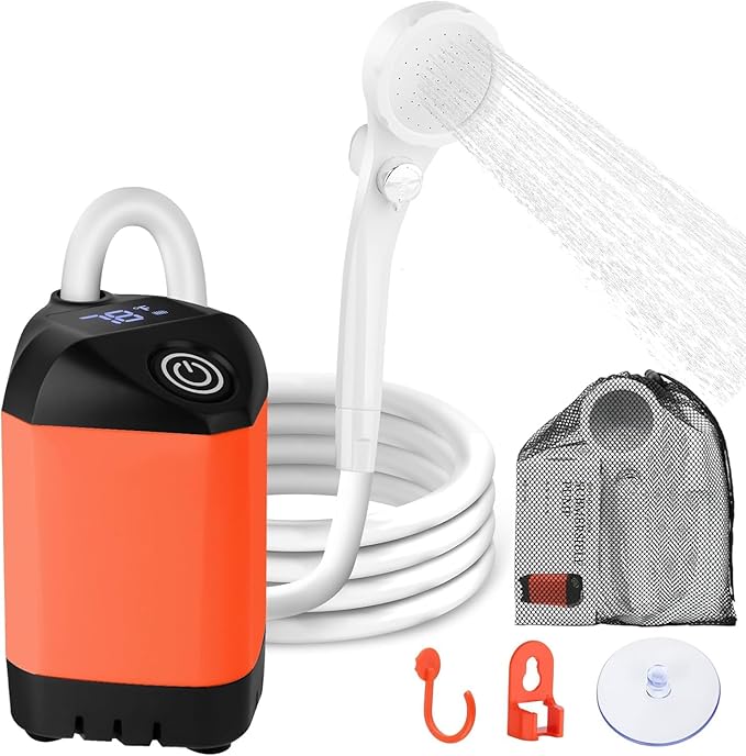 Portable Camping Shower 7800mAh Rechargeable Camp Shower Pump with LED Display 2 Mode Electric Portable Shower for Camping Hiking Travelling Washing