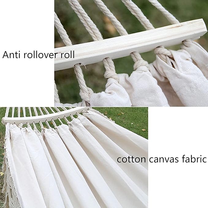 Camping Hammock Brazilian Tassels with Fringe Crochet Cotton Linen Double Hammock for Outdoor Indoor Garden Patio Porch Yard Included Carrying Bag