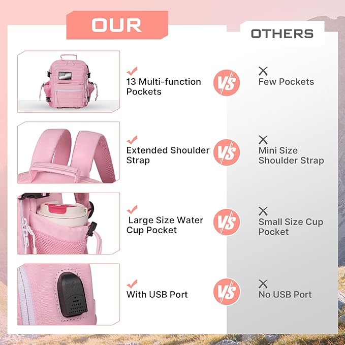 Boomistry 15L Mini Tactical Backpack Small Tactical Backpack for Women Military Backpack for Gym Hiking Daily (Pink-15L)