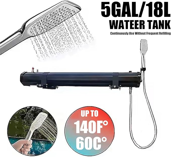 5/5.3/8 Gallon Pressurized Water Tank for Camping Shower Roof Rack Solar Camping Shower 140F° Water Storage for Trucks &amp Off Road Vehicles