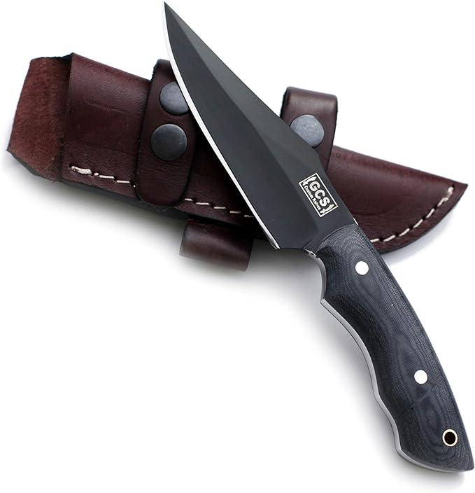 GCS Custom Handmade BLACK G10 Handle Survival Tactical Hunting Knife D2 Tool Steel with Brown Leather Right or Left Hand Horizontal Fixed Blade Knife Sheath GCS247