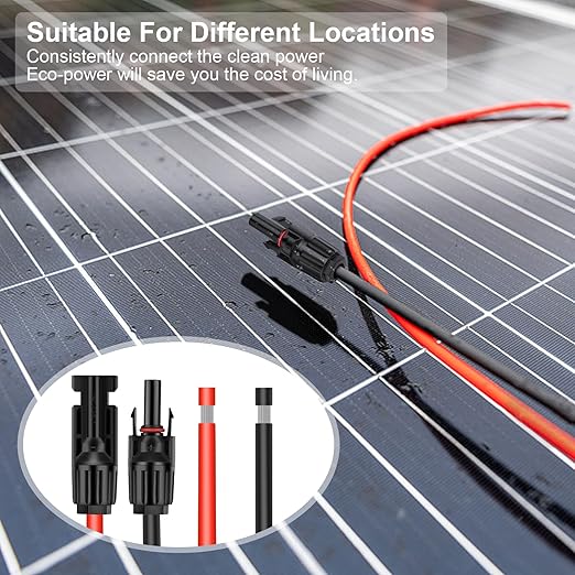 30FT 10AWG Solar Panel Extension Cable with Pair of Connectors Solar Cable for Solar Panels Charge Controllers and Solar Generator (10AWG 30FT)