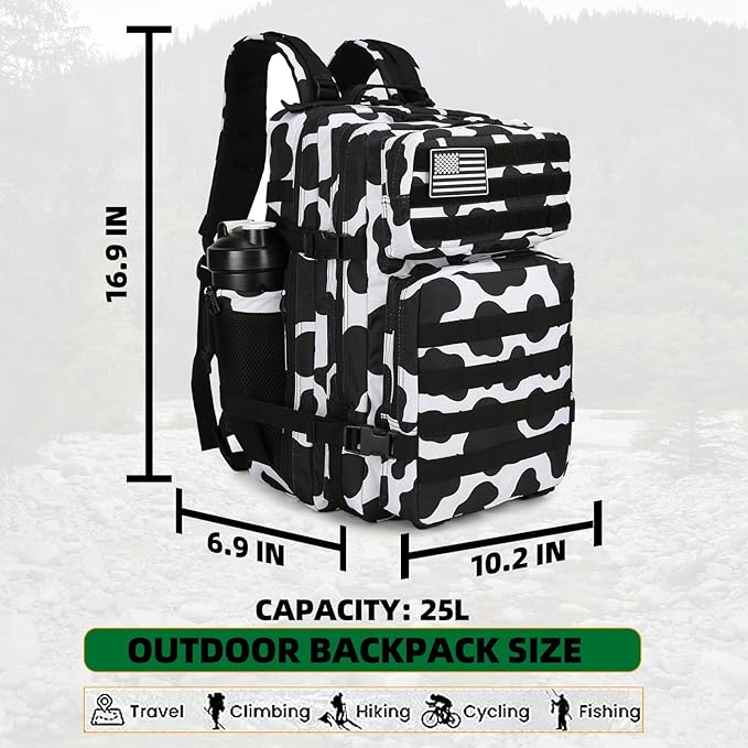 Lovelinks21 25L Tactical Backpack Military Tactical Backpack for Men and Women Small Assault Pack Outdoor Travel Hiking Camping Rucksack with Molle Webbing (Cow Print)