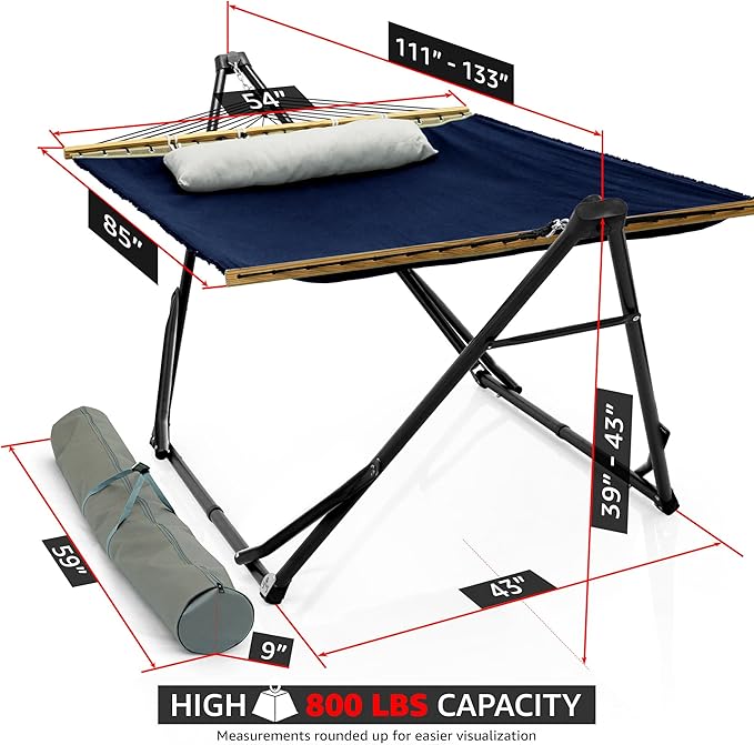 Tranquillo Unity Adjustable Hammock Stand 800 lbs Capacity Steel Double Hammock Stand for 2 Persons Premium Pre-Assembled Stand for Indoor Outdoor Navy