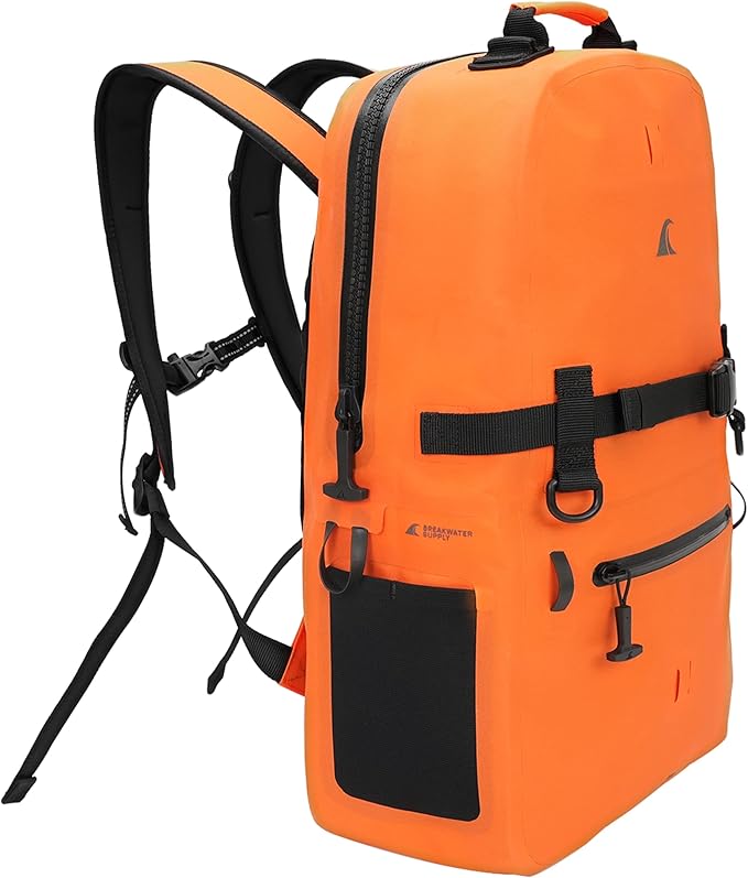 Breakwater Supply™ Fogland Waterproof IP68 Submersible Backpack | Laptop Sleeve &amp Airtight Zippers for Outdoors Travel Boating Kayaking Commute Floating Dry Bag Unisex TPU (Safety Orange 2