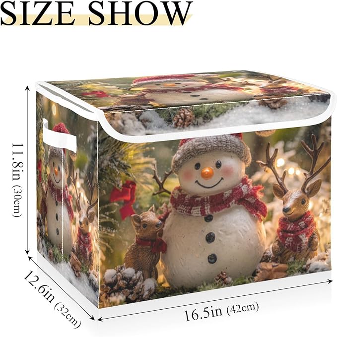Christmas Snowman Deer Collapsible Storage Bins with Lids Decorative Fabric Storage Cubes Closet Organizer and Storage Basket Boxes Containers for Clothes Box Chest Folding Rectangle