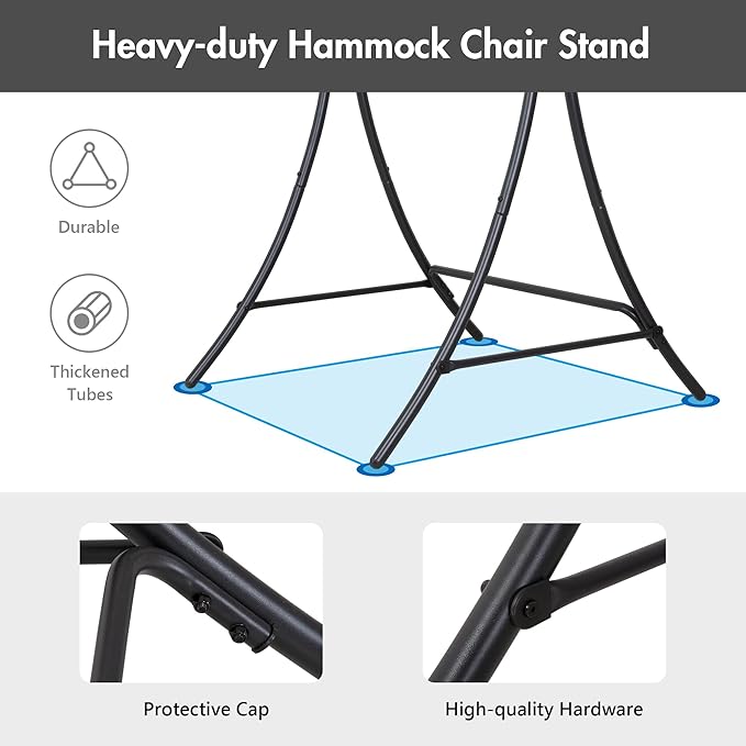 ANOW Hanging Swing Chair with Stand Included Heavy Duty Hammock Chair with Stand and Removable Padded Cushion Max 400 Lbs Dark Grey