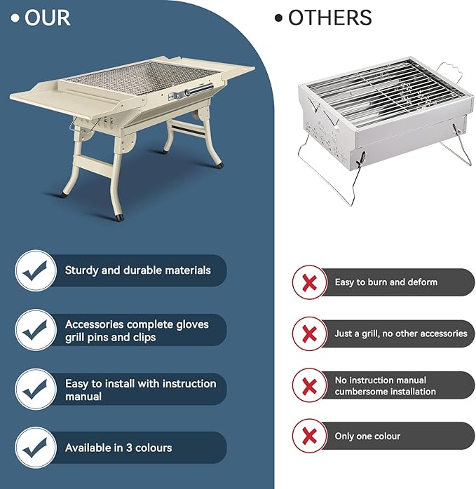 Portable Charcoal Grill Foldable Grills BBQ Grill Charcoal Small Grill for Travel Camping Outdoor Cooking Backyard Hiking Patio Garden PicnicsBeige