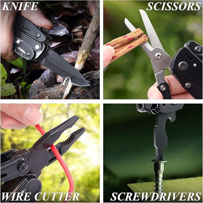 RoverTac 18-in-1 Multitool Pocket Knife with Pliers Saw Corkscrew &amp Detachable Scissors Multi Tool with Safety Lock 9 Screwdriver Bits Camping Gear Gifts for Men