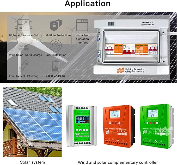 Marsrock Lighting Protection Wind Solar Hybrid Power Control Box PV Dc Combiner AC Distribution Box for 12v 24v 48v Wind Solar Power System with DC AC SPD Surge Protection Arrester (Excluding Wires)