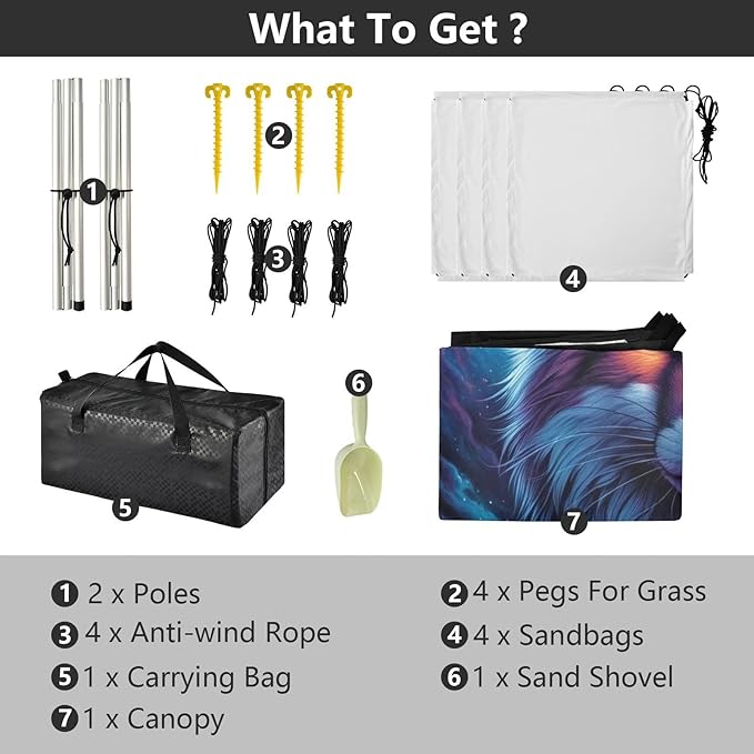 ALAZA Fox Head in Nebula Beach Tent Sun Shelter UPF50+ Protection Beach Shade Canopy w/ 4 Sandbags for Outdoor Camping Fishing Backyard Fun Picnic 10x9 ft