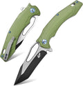Eafengrow EF915 Folding Knife D2 Steel Blade with Black-Oxide Coating G10 Handle with Ball Bearing Safe Open Flipper Knife Locking Liner and Pocketclip for Camping Work (Green)