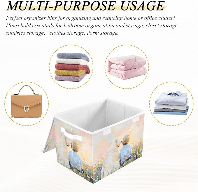 AIXIWAWA Lidded Storage Cube (Dog and Friend) Fabric Foldable Closet Bins with Flip Lid and Handles Organizer Basket Container 16.5 x 12.6 x 11.8 IN