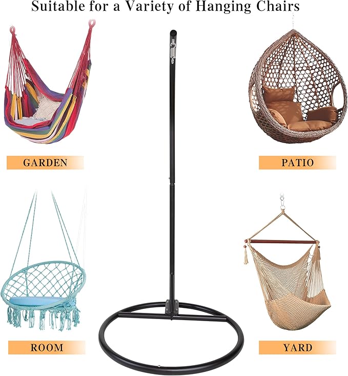 Round Base Heavy Duty Hanging Stand - Powder Coated Hammock Stand for Hammock Chair Indoor and Outdoor (Black)