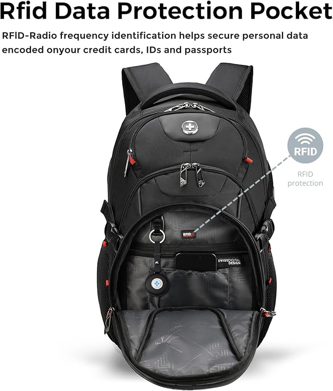 Swissdigital Laptop Backpack with USB Charging Port Travel Backpack Fits 15.6 inches Computer 31L Backpack for Men | SD8039508F-01