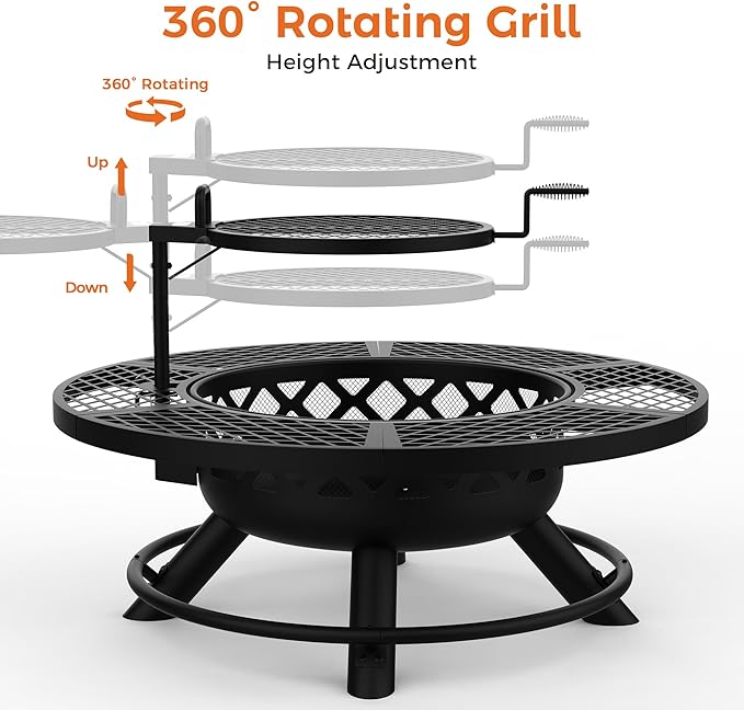 BALI OUTDOORS Fire Pit with Poker 40 inch Outdoor Fire Pit Patio Wood Burning Firepits for Outside with Grill