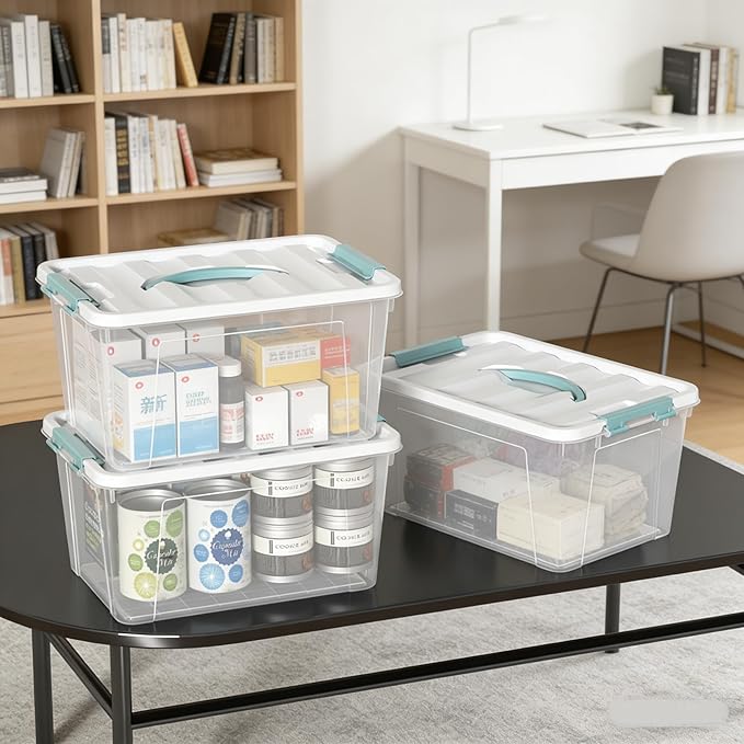 Stackable Storage Bins Under Bed Storage Containers with Lids Shoe Organizer Plastic Storage Bins Clear Shoe Boxes with Locking Latches 14qt (8 Pack)