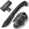 DRACHENADER 7.68 EDC Survival Knife with Fire Starter L-Y Small EDC Full Tang Fixed Blade Knife with Sheath Belt Clip Full Black
