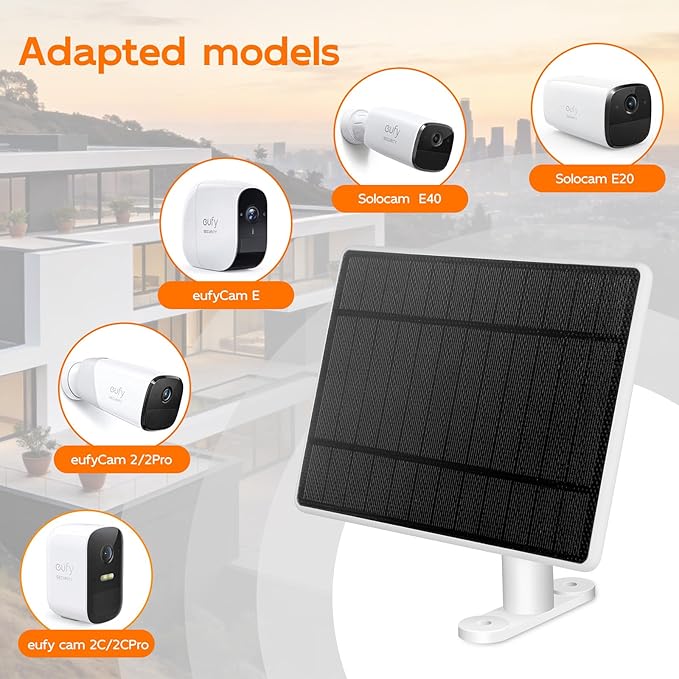 Solar Panel for eufy CameraSecurity Camera5V 4W Solar Panel for eufy Cam 2/2 Pro2C/2C ProIP65 Waterproof USB-C Solar Panel Charger for eufy with Micro USB &amp Rubber Plug