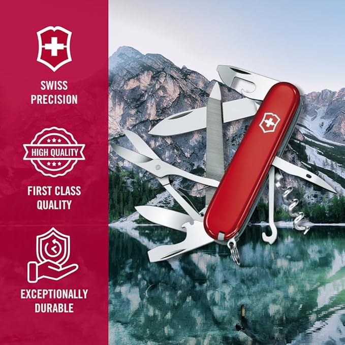 Victorinox Mountaineer Swiss Army Knife 18 Function Swiss Army Knife with 2 Blades Corkscrew Scissor and Hook - Red
