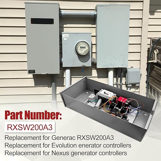 200 Amp Automatic Transfer Switch w/Power Management Replacement for Generac RXSW200A3 Single Phase Transfer Switch NEMA 3R 8-24KW Outdoor Rated Aluminum Enclosure for Indoor and Outdoor Use