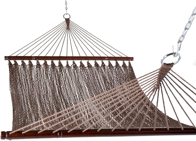 Lazy Daze Hammocks 10.5 FT Double 2 Person Caribbean Rope Hammock Hand Woven Polyester Hammock with Spreader Bars for Outdoor Backyard Patio Poolside 450 LBS Capacity Brown