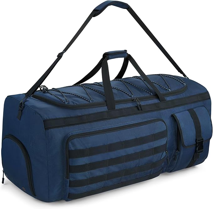 Gonex 90L Extra Large Duffel Bag for Men Heavy Duty 3 in 1 Convertible Carry Travel Duffle with Shoe Compartment Tactical Loops Sports Gear Bag for Family Trips (Dark Blue)