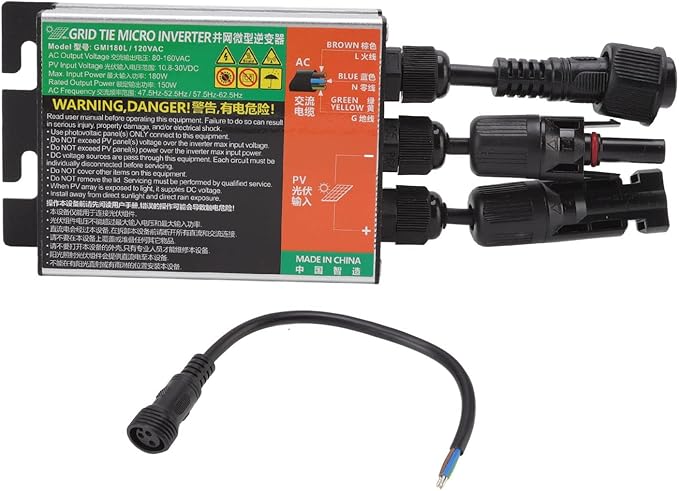 Diydeg 180W MPPT Grid Tie Micro Inverter for 12V Solar Panel Home Use System DC to AC Micro Inverter Solar Micro Inversor (GMI-180L-AC110V)