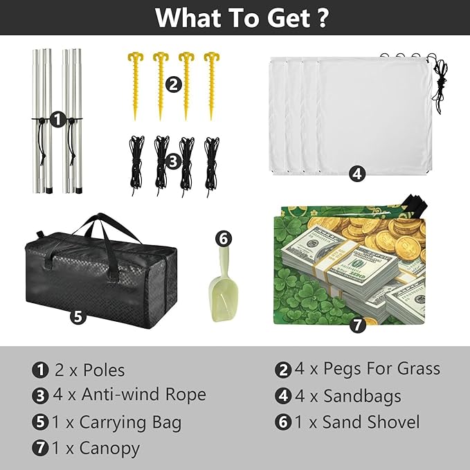 Beach Canopy with Windproof Ropes &amp Sandbags Beach Tent Sun Shade Sun Shelter for Camping Trips Fishing Backyard Fun or Picnics St. Patrick's Day