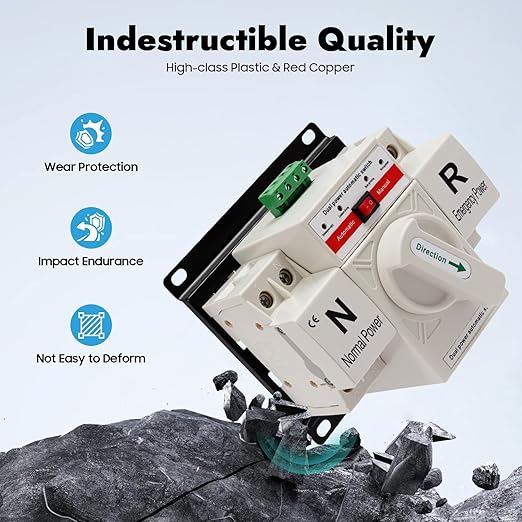 63A 110V Dual Power Automatic Transfer Switch Manual Transfer Switch 50/60Hz Din Rail Mounted Mini ATS 2/3/4P 63/32A for Hone Generator and Backup Power RV (2P 63A White)