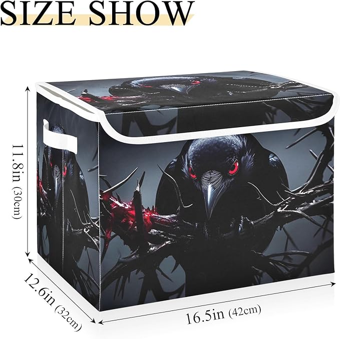 Gothic Raven Large Storage Bins with Lid Foldable Storage Boxes Fabric Baskets with Flip-Top Lid for Home Office 16.5” x 12.6” x 11.8”