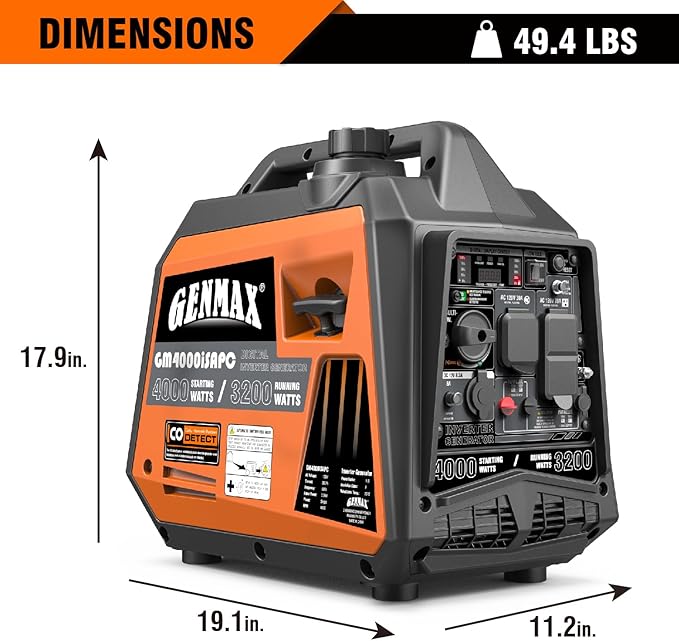 GENMAX GeneratorEPA Compliant Eco-Mode Feature Ultra Lightweight for Backup Home Use &amp Camping