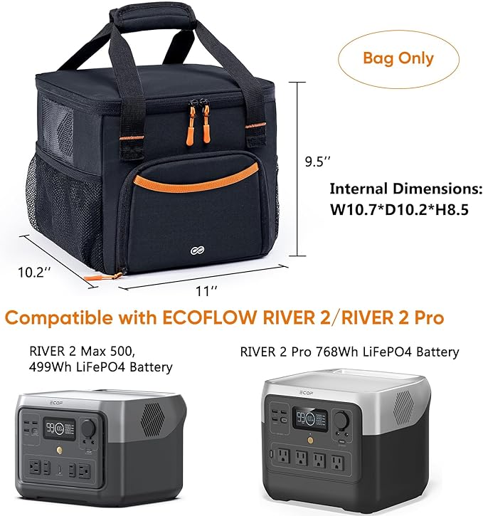Heavy-Duty Portable Power Station Storage Bag Compatible with Ecoflow RIVER 2 Max and RIVER 2 Pro Solar Power Station Carrying Case for Outdoor Camping Essentials Case Only