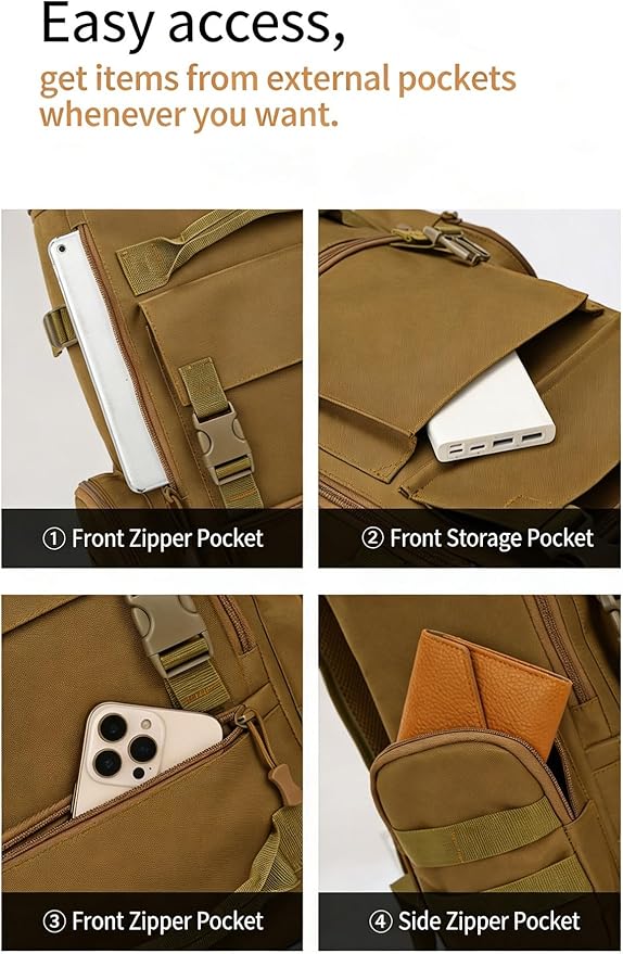 LINGYUE Tactical Backpack Bagpack Waterpoof Hiking For Camping Travel Commute With Laptop Compartment Multi Pockets For Men Women(Khaki)
