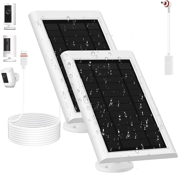 Solar Panel for Ring Camera(2nd Generation) 2 Pack 5W Solar Panel with 10FT/3M Long Cable for Stick Up &amp Pro Spotlight Cam Battery for Security Camera Dustproof Waterproof
