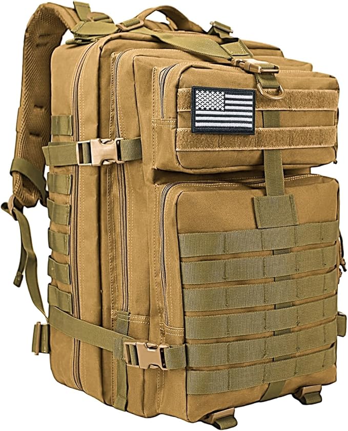WOLT Military Tactical Backpack for Men 45L Molle Backpack 3 Day Assault Pack Bug Out Bag Heavy Duty Rucksack for Hiking Gym(Khaki)