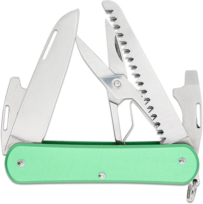 Fox Knives Vulpis FX-VP130-SF5 Slipjoint EDC Pocket Knife 5-in-1 Multitool - 2.17in Blade Hacksaw Bottle Opener Can Opener Scissors Flat Head Screwdriver - Every Day Carry (OD Green)