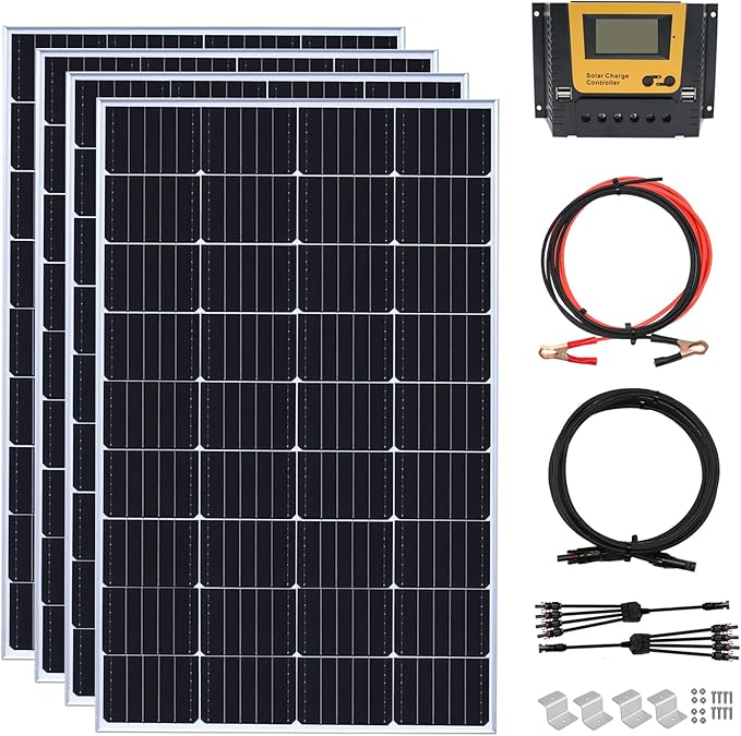 600 Watt 12Volt Solar Panel Kit 4X150W Monocrystalline Module 50A Charge Controller for RV Boats Trailer CamperOff-Grid System(600W Solar kit)
