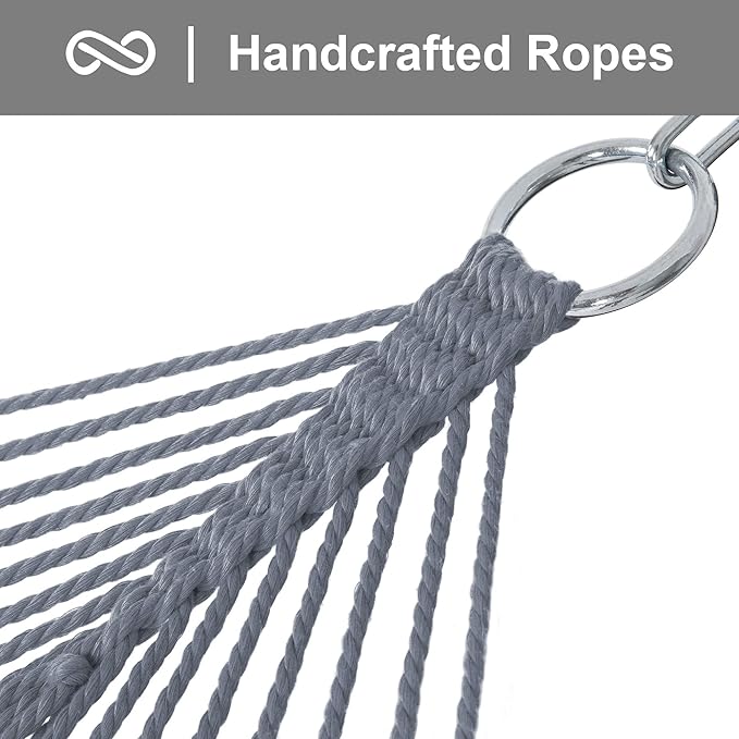 SUNCREAT Double Outdoor Hammock Polyester Rope Hammock with Strong Spreader bar Gray