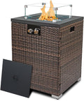 22in Outdoor Propane Gas Fire Pit Table 40000 BTU Auto-Ignition Gas Firepit with Glass Wind Guard Painted Steel Tabletop Mixed Color Glass Rocks Brown PE Rattan