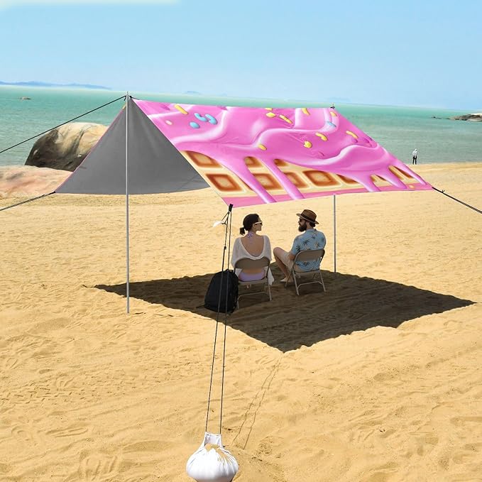 ALAZA Pink Ice Cream Sprinkles Waffle Beach Tent Sun Shelter Portable Canopy Sunshade for Outdoor Camping Picnics Backyard Fun 10x9 ft