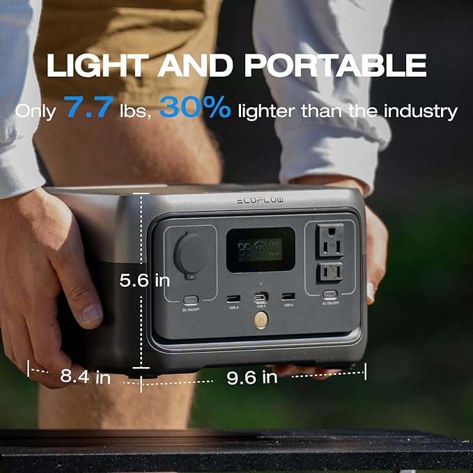 EF ECOFLOW RIVER 2 Portable Power Station 256Wh LiFePO4 Battery 1-Hour Fast Charge Up to 600W AC Outlets Solar Generator for Camping/Outdoor/Home Backup Includes Solar Charging Cable