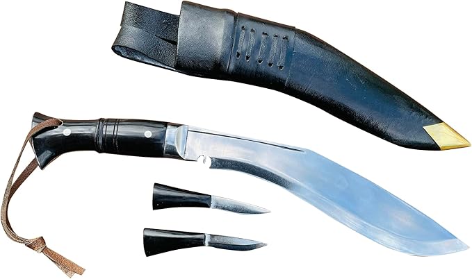 Full Tang Service No 1 Remade Kukri - Khukuri Knife - Traditional Authentic High Carbon Steel Blade - 10.5 Hand Forged Blade in Nepal - Horn Handle - Outdoor Knives