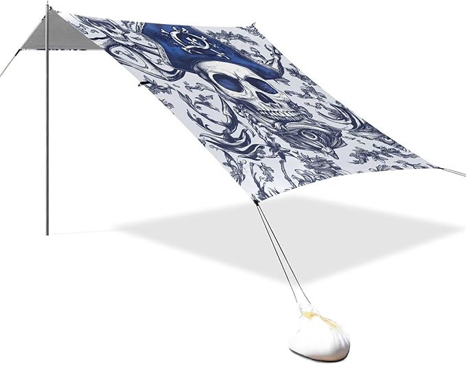 ALAZA Pirate Skull Anchor Beach Tent Sun Shelter Portable Canopy Sunshade for Outdoor Camping Picnics Backyard Fun 10x9 ft