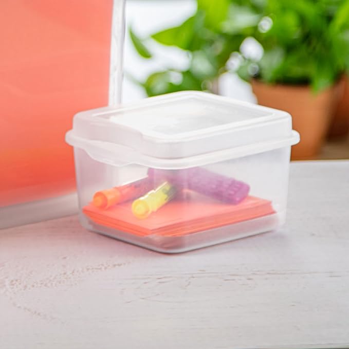 Sterilite 48-Pack Square Small FlipTop Clear Plastic Storage Box with Hinged Lid - Stackable Multipurpose Organizer for Art and Craft Supplies Accessories Photos &amp CDs Home or Office Use