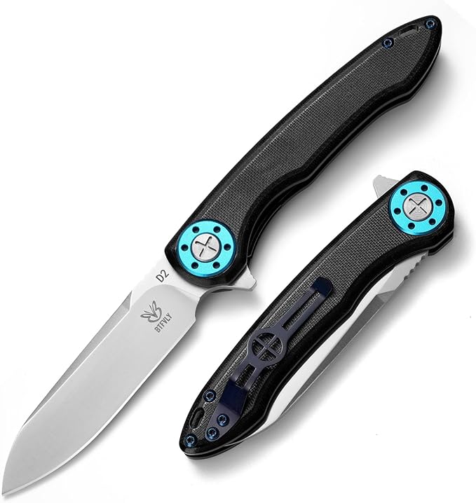 Tactical Folding Knife 7.8in with 3.3 D2 Blade G10 Handle Ambidextrous Silver Camping Survival EDC Pocket Knife with Clip