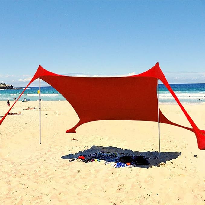 Beach Tent Sun Shelter Blocks 98% of UV Rays Water-Resistant Easy Installation Include Support Rod Storage Bag for Camping Fishing Backyard Fun or Picnics